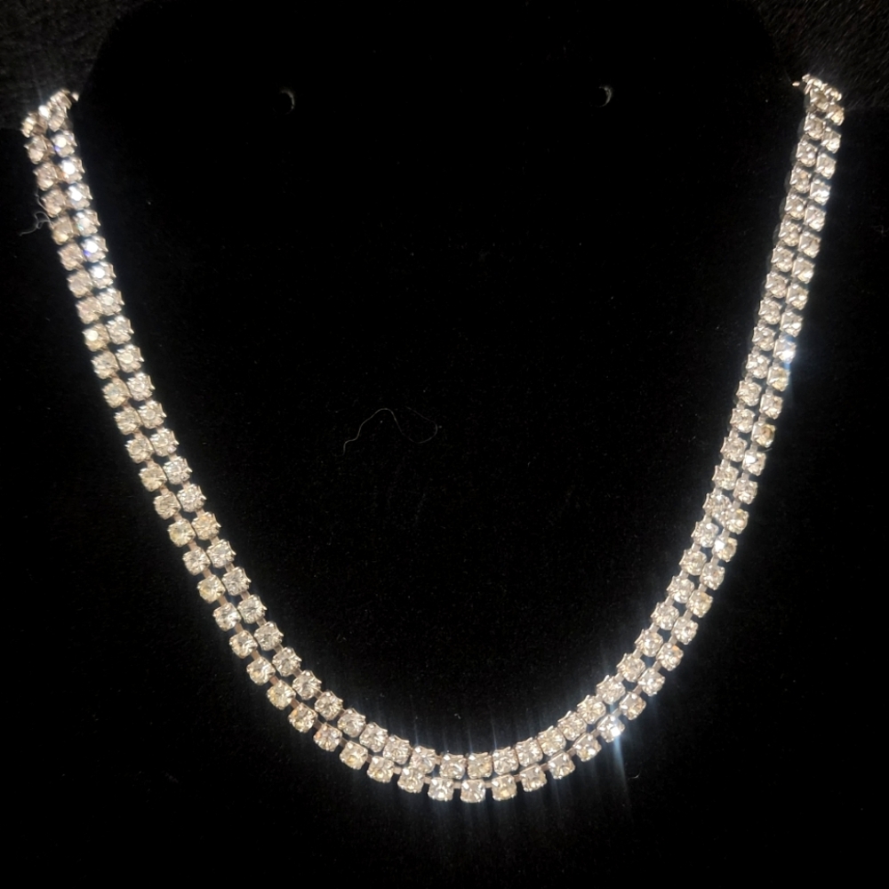 Vintage Clear Glass Rhinestone Silver Choker Necklace